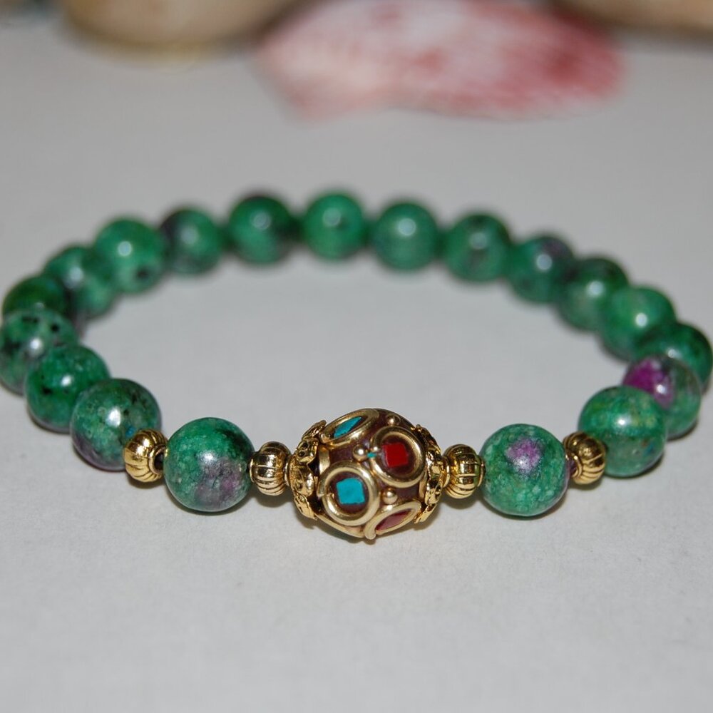 Ruby Zoisite Bracelet,8mm Zoisite Beads,Indian Charm Bracelet